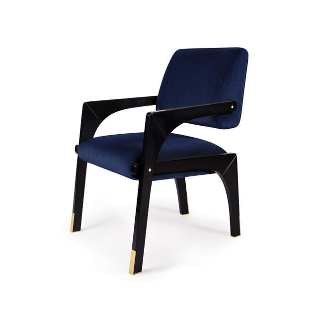 Black Arches Dining Chair in Navy Blue Cotton Velvet from Insidherland For Sale - Image 8 of 8