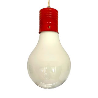 Large Mid-Century Modern Edison Bulb Pendant Lamp in Opaline Glass, 1970s For Sale