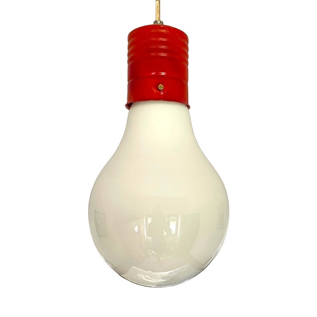 Large Mid-Century Modern Edison Bulb Pendant Lamp in Opaline Glass, 1970s For Sale