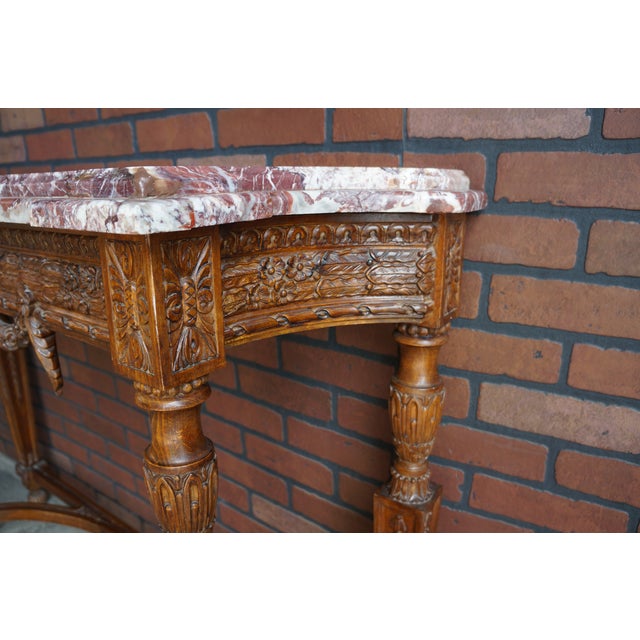 Wood Antique French Louis XVI Marble Top Console Table For Sale - Image 7 of 9