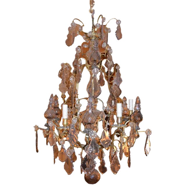 19th C. French Dore Bronze W/ Original Crystal For Sale