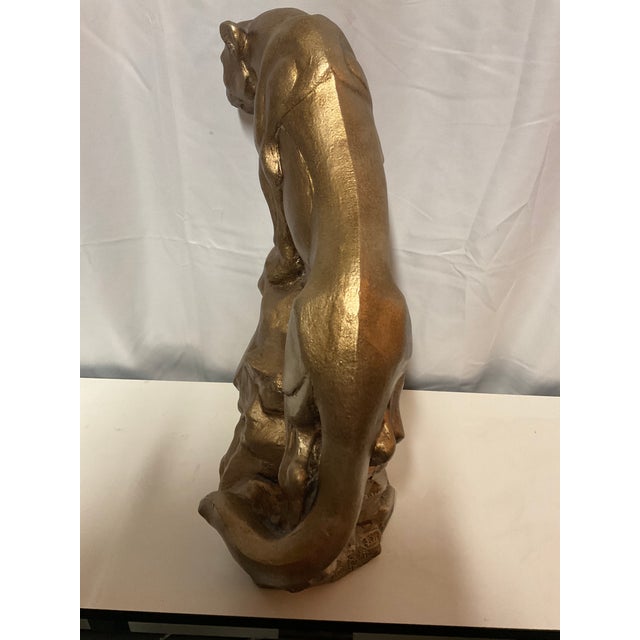 Art Deco Mid 20th Century Art Deco Ceramic Sculptured Gold Painted Cougar MCM For Sale - Image 3 of 7