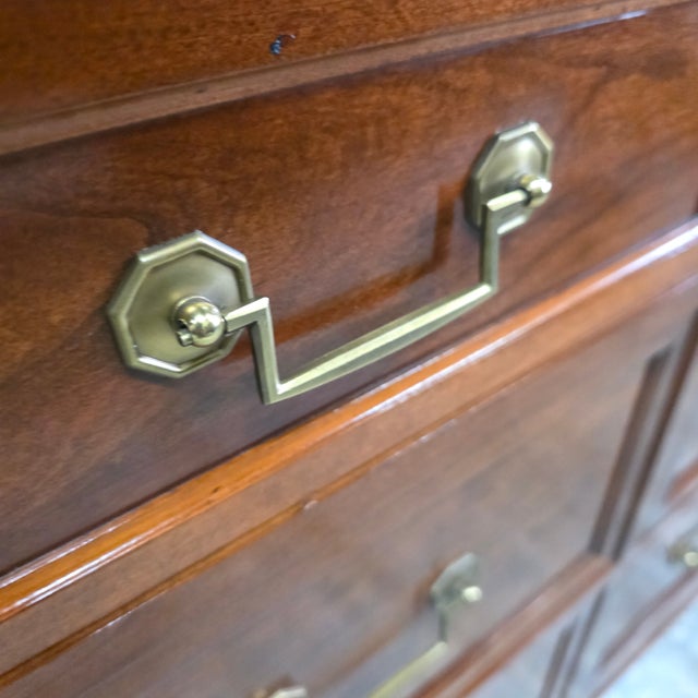 Stickley Solid Cherry Nine-Drawer Triple Dresser With Brass Hardware and Diamond Carved Accents, Circa 1990s For Sale - Image 13 of 14