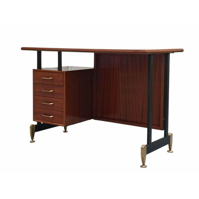 Mid-Century Modern Teak Desk with Brass Handles and Feet from Antonio Ferretti, Italy, 1960s For Sale - Image 3 of 10