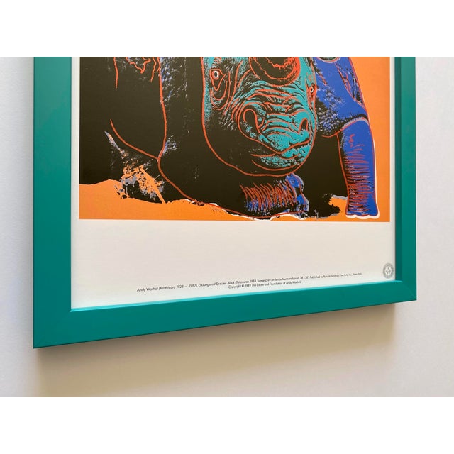 Andy Warhol Estate Vintage 1989 Endangered Species Framed Lithograph Pop Art Print " Black Rhinoceros " 1983 For Sale - Image 10 of 16