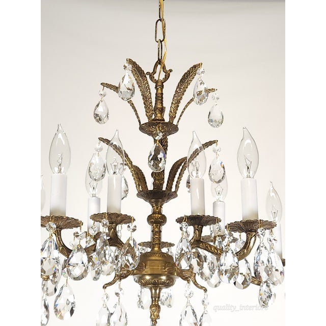Antique 5 Arm 10 Light Mesmerizing Baroque Brass Cut Lead Crystal Chandelier For Sale - Image 9 of 12