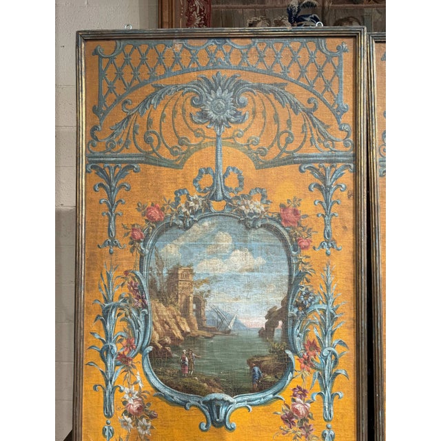 French Pair of Large 19th Century Hand Painted Wall Panels on Canvas in Gilt Frames For Sale - Image 3 of 12