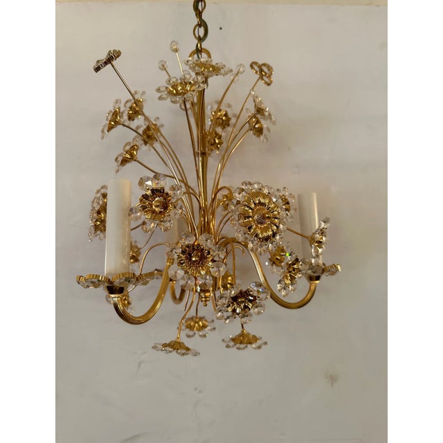 24 Carat Gold Plated & Crystal Flower Chandelier For Sale - Image 10 of 10