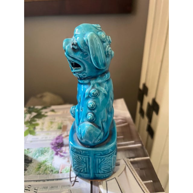 Asian Antique Pair of 19th Century Medium Size Blue Foo Dogs For Sale - Image 3 of 8