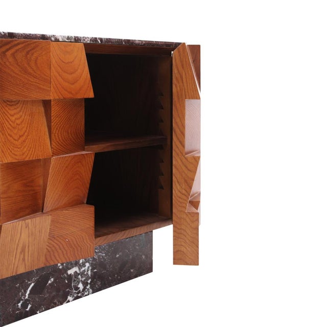 Wood Modern Sideboards in Wood with Burgundy Marble Top, Italy, 2000, Set of 2 For Sale - Image 7 of 12
