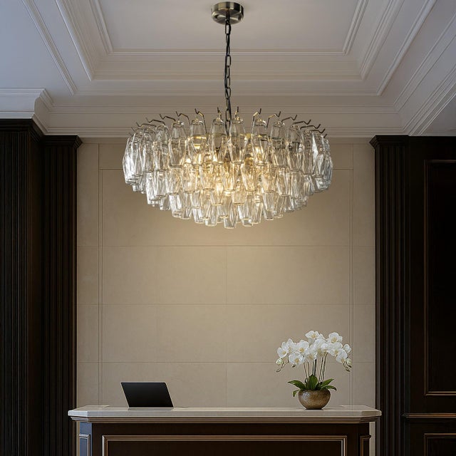 Mid-Century Modern Aloadecor Midcentury Modern Murano Glass Round Chandeliers With Handblown Glass in Aged Bronze For Sale - Image 3 of 7