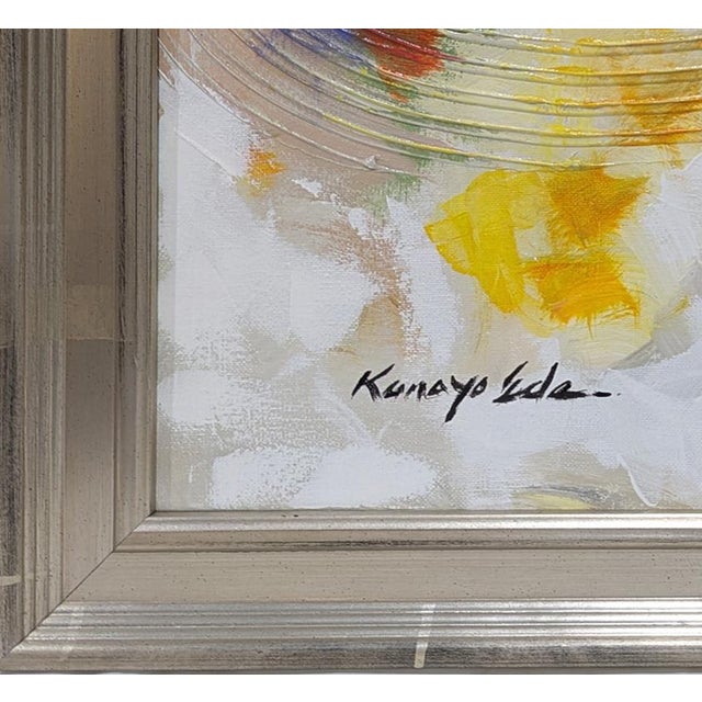 Square Multi Colored Blue White Textured Framed Abstract Art on Canvas. For Sale - Image 4 of 6
