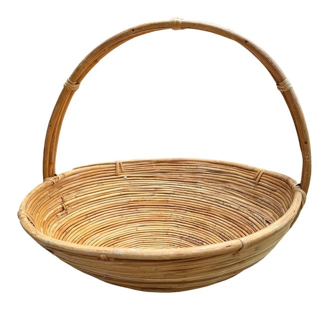 Brown Mid 20th Century Monumental Organic Modern Rattan Market Basket, Gabriella Crespi Style For Sale - Image 8 of 9