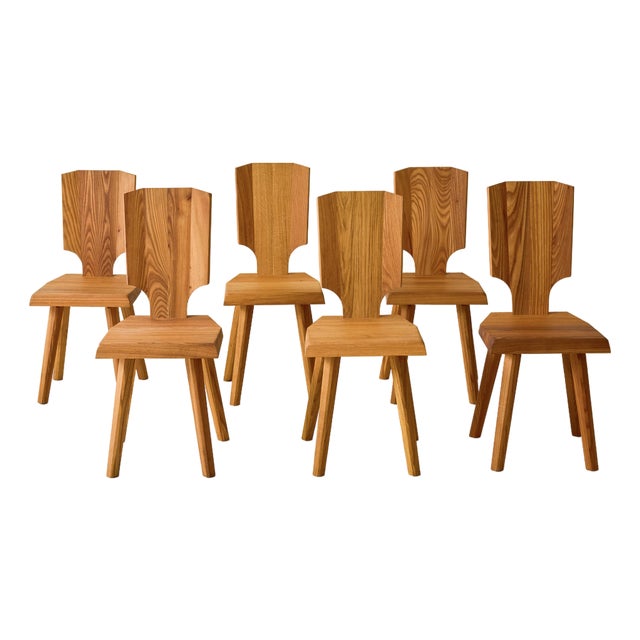 Pierre Chapo "S28" Elm Dining Chairs, Set of 6, 1970s For Sale