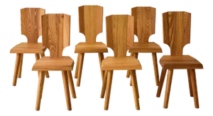 Pierre Chapo "S28" Elm Dining Chairs, Set of 6, 1970s