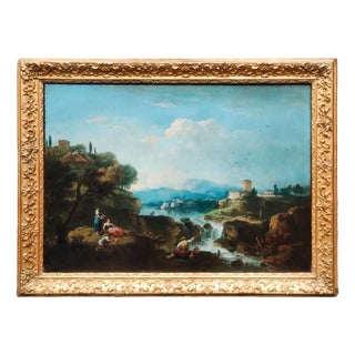 Francesco Zuccarelli, Landscape with River and Waterfall, Oil on Canvas, 18th Century, Framed For Sale