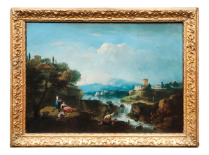 Francesco Zuccarelli, Landscape with River and Waterfall, Oil on Canvas, 18th Century, Framed