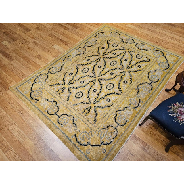 Vintage French Area Rug, Hand-Knotted Wool, Allover Geometric Design, Tan & Black, 6x9 For Sale - Image 4 of 17