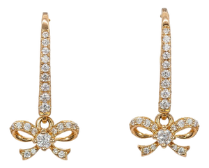 Earth-Mined Diamond Bow Earrings: Solid 14k Gold – Leverback – Gift for Her, A Pair