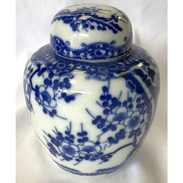 Vintage Petite Blue and White Cherry Blossom Ginger Jar/ Double Steaming Jar For Sale - Image 4 of 17