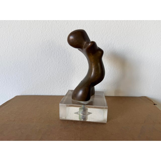 Vintage Piero Banfi Abstract Bronze Female Torso Sculpture on Lucite Base For Sale - Image 11 of 11