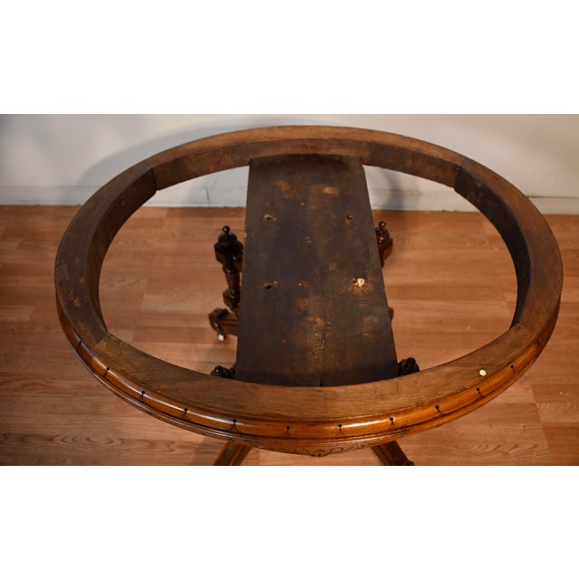 1880s Antique Victorian Renaissance Revival Walnut & Marble Top Center Table For Sale - Image 13 of 18