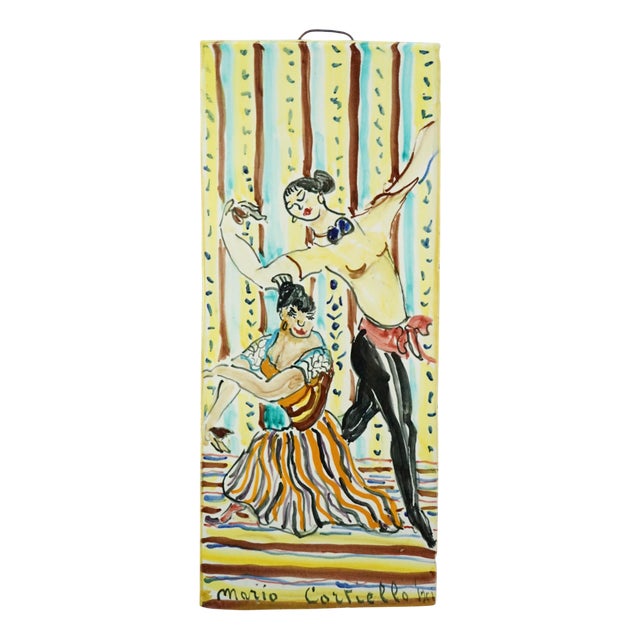 Ceramic Tile with Spanish Flamenco Dancers by Mario Cortiello, Italy, 1920s For Sale