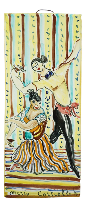Ceramic Tile with Spanish Flamenco Dancers by Mario Cortiello, Italy, 1920s