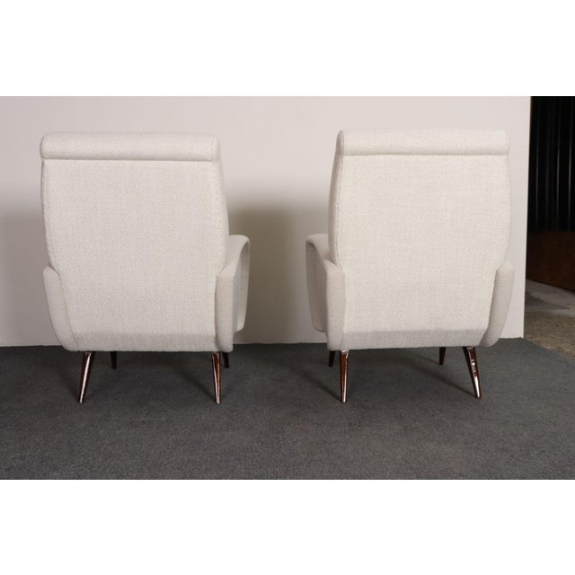 White Pair of Italian Walnut and Gray and White Tweed Club Chairs After Marco Zanuso For Sale - Image 8 of 18