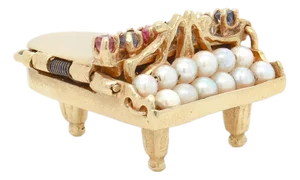 Retro 14k Gold & Multi-Gemstone Piano Charm or Pendant