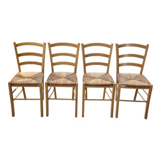 Vintage Italian Ladder Back Rush Seat Dining Chairs -Set of 4 For Sale