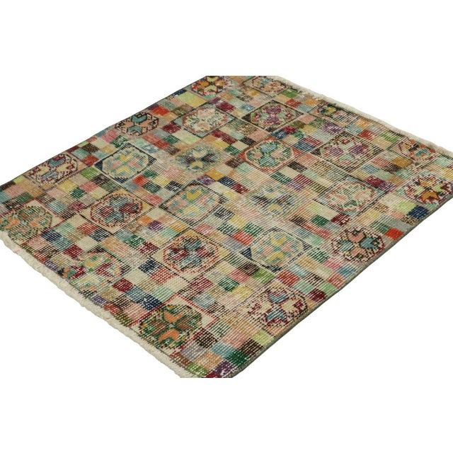 Rug & Kilim Vintage Zeki Múren Square Rug in Polychromatic Geometric Patterns | Rug & Kilim For Sale - Image 4 of 7