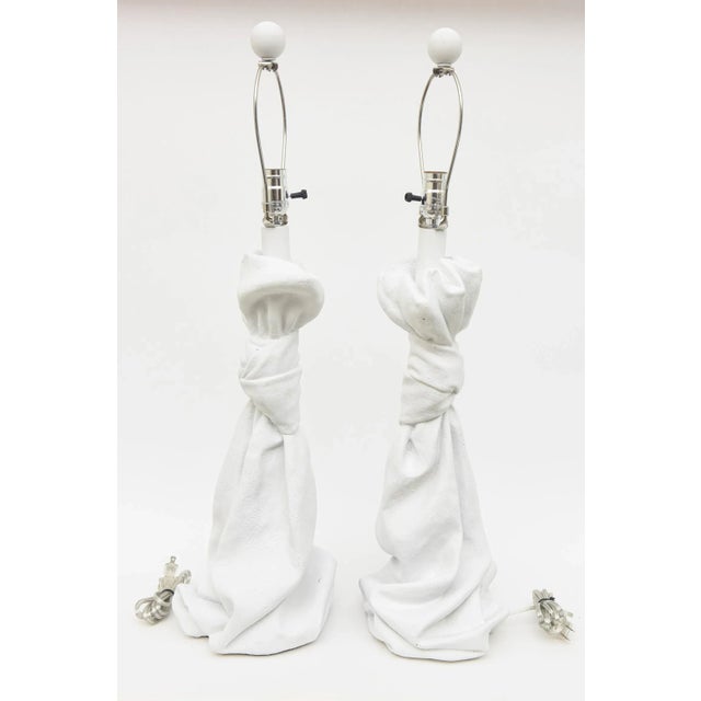 White Vintage Plaster of Paris John Dickinson Style Draped & Knotted Table Lamps, Restored For Sale - Image 8 of 12