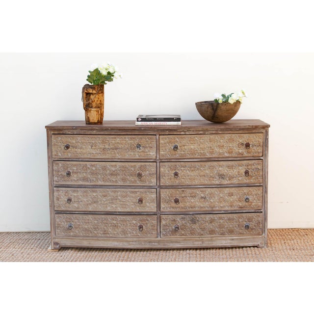 Bleached Wood Lotus Diamond Carved Bow-Front Dresser For Sale - Image 11 of 11