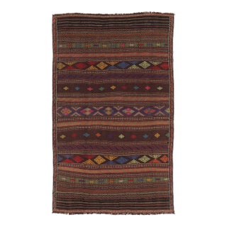 Vintage Persian Soumak Kilim, Vibrant Diamonds on Rich Brown Tones - Rug & Kilim For Sale