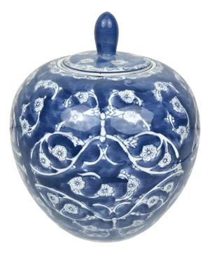 Vintage Blue and White Cherry Blossom Melon Ginger Jar