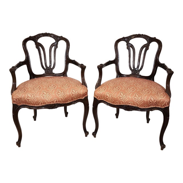 Vintage French Style Carved Armchairs - Pair For Sale