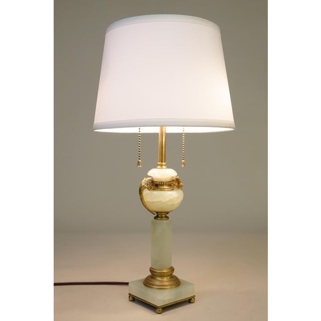 1930s 1960s French Depose Art Deco Neo Classic Green Onyx Marble Column & Urn Bronze Table Lamp For Sale - Image 5 of 11