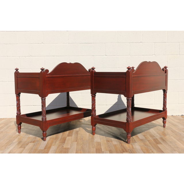 Late 20th Century Pair of Ralph Lauren Mahogany British Colonial Two-Tier Nightstands / Side Tables For Sale - Image 5 of 18