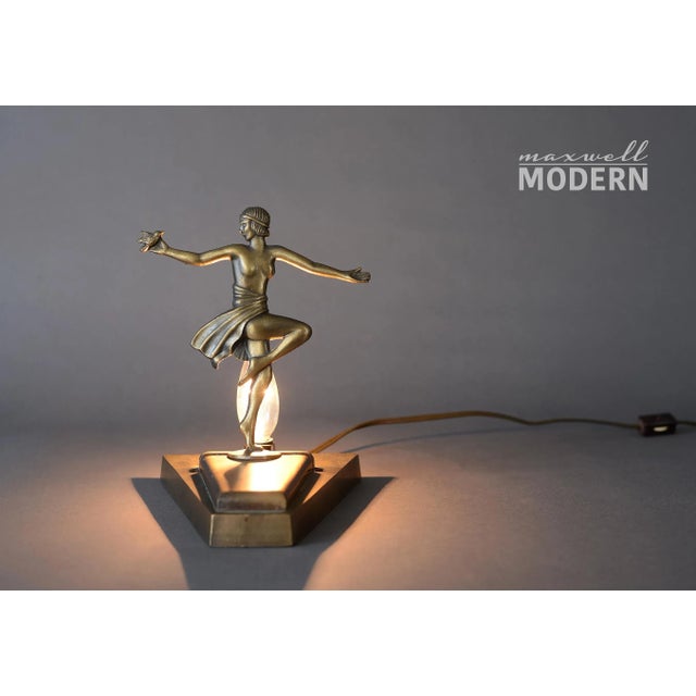 1930s Loevsky & Loevsky Art Deco Nude Lady Holding Bird Lamp For Sale - Image 12 of 12