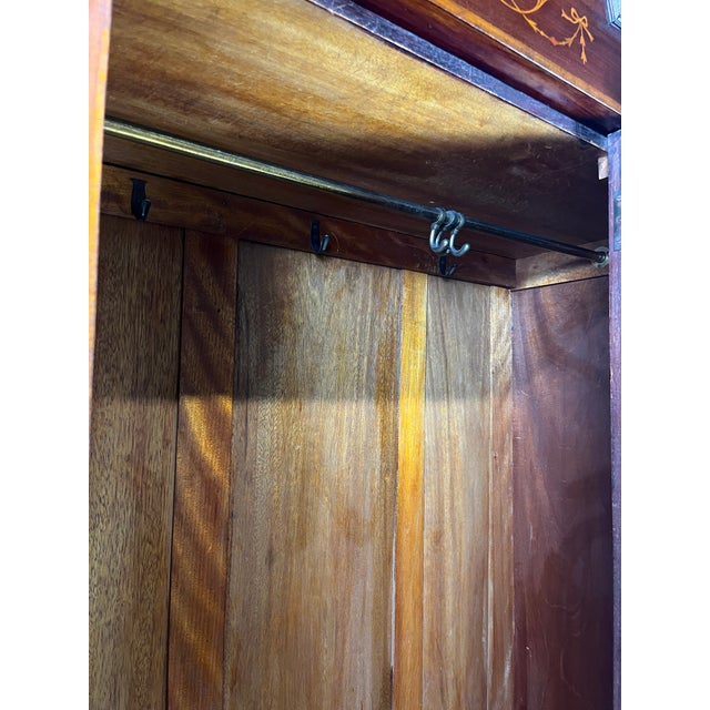 Early 20th Century English Edwardian Style Inlaid Mahogany Wardrobe With Beveled Oval Mirror For Sale - Image 10 of 16
