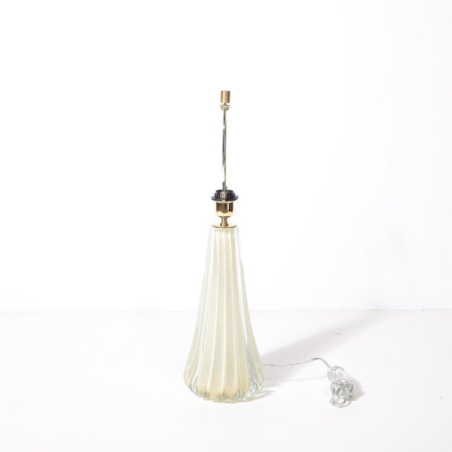 Modernist Hand-Blown Fluted Oyster Murano Glass & Brass Table Lamps For Sale - Image 9 of 16