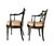 A Pair of Regency Style Painted Armchairs with Cushions. Chairs feature the classic double x-form backsplats and caned...