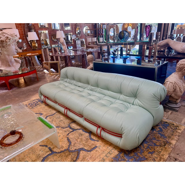 Soriana Sofa by Afra & Tobia Scarpa for Cassina, Upholstered in Soft Mint Green Leather For Sale - Image 10 of 10