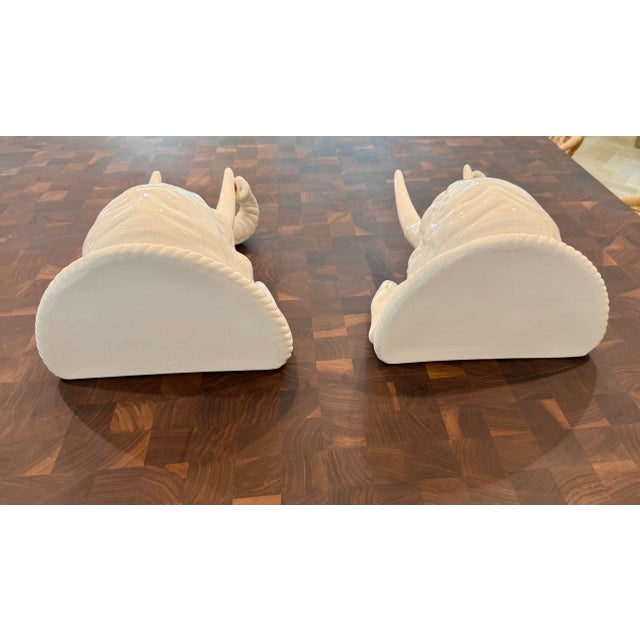 Vintage Italian White Glazed Elephant Head Wall Shelves / Brackets, Pair For Sale - Image 4 of 12