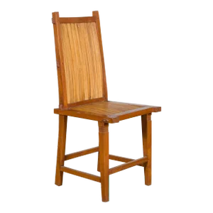 Vintage Rustic Javanese Wooden Side Chair with Slatted Bamboo Back & Seat