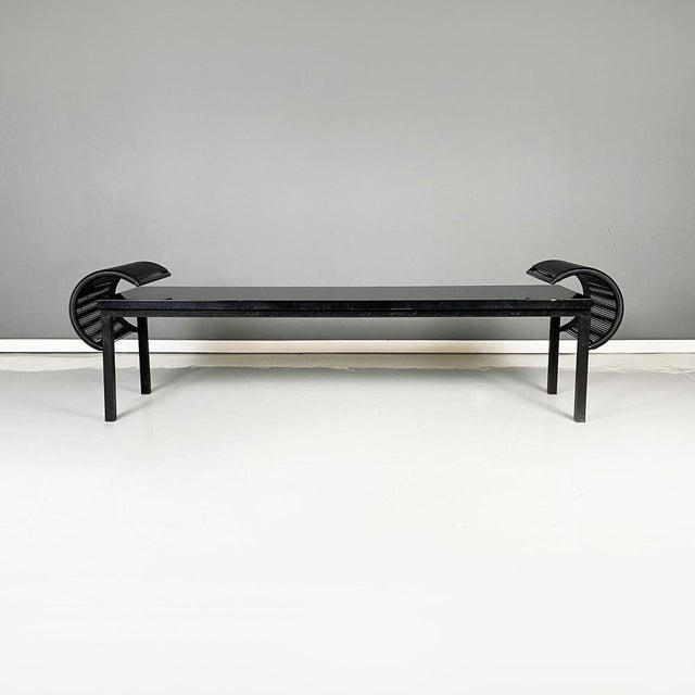 Italian post-modern Black wood, metal and plastic bench by Emilio Nanni for Fly Line, 1990s Bench with rectangular seat in...