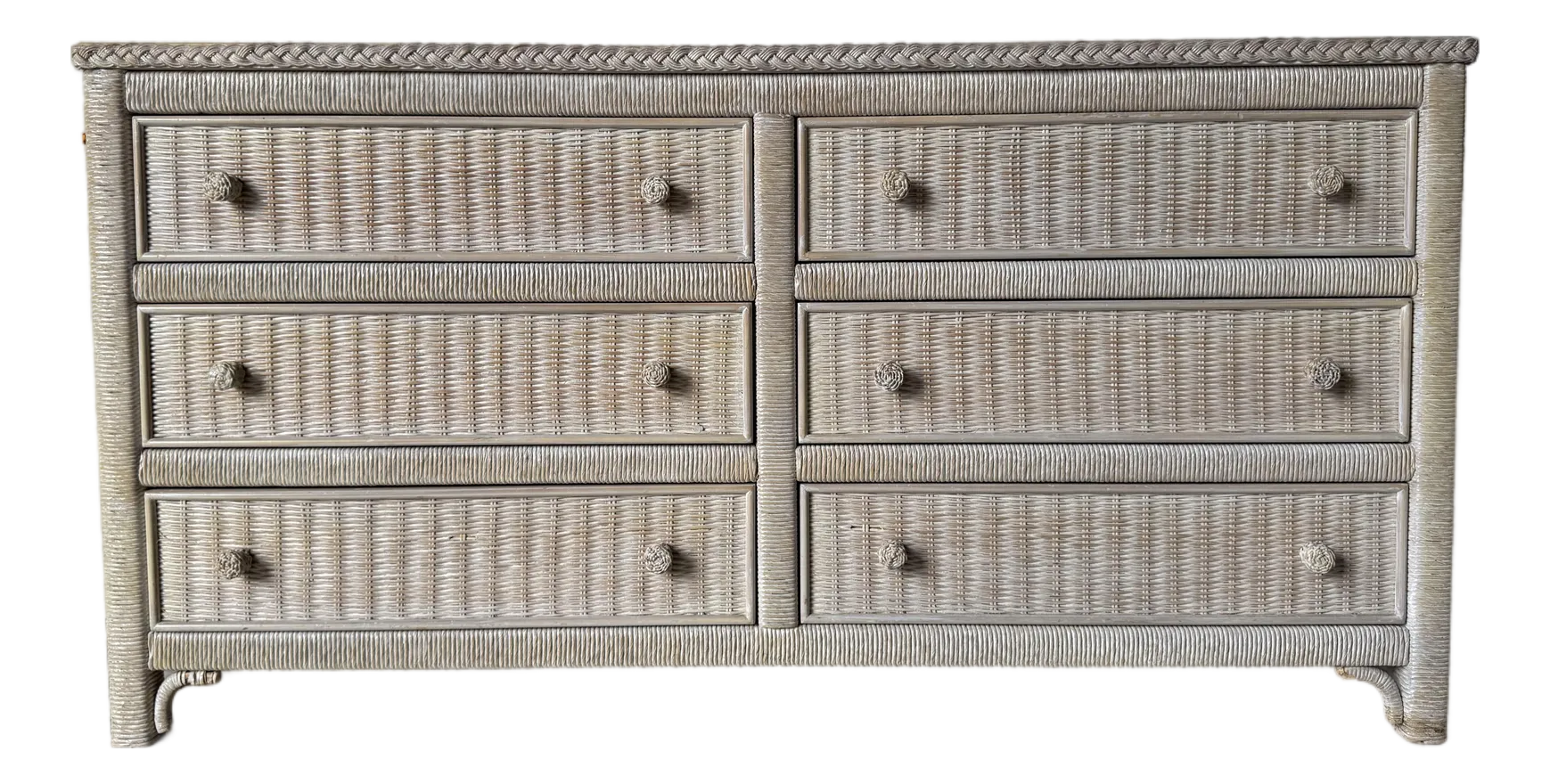 Vintage Coastal Henry Link Woven Wicker 6-Drawer Dresser | Chairish