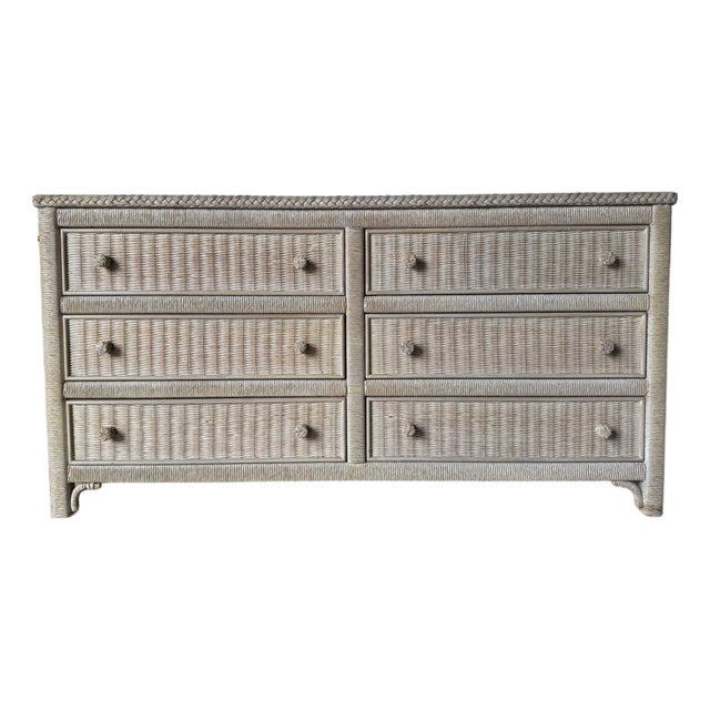 Vintage Coastal Henry Link Woven Wicker 6-Drawer Dresser/ Sold For Sale