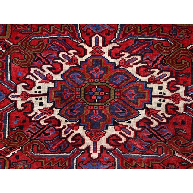 1960 8'4"x11' Barn Red Clean Tribal Weave Vintage Persian Heriz Hand Knotted Wool Rug For Sale - Image 12 of 12